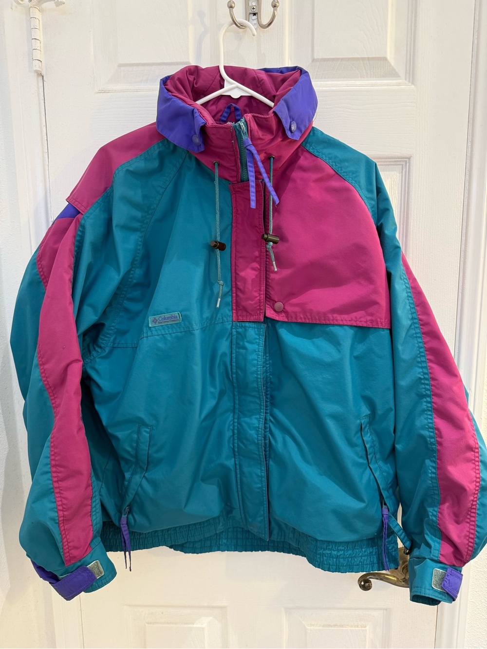 EUC Columbia Purple, Teal & Magenta Colorblock Windbreaker Jacket Womens XL
